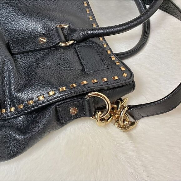 Michael Kors LEATHER Black Over the Shoulder Gold Stitch Purse Handbag - Picture 5 of 7